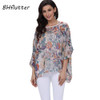 BHflutter New 2018 Women Blouses Floral Print Casual Loose Summer Shirts Batwing Sleeve Brief Chiffon Tops Plus Size 4XL 5XL 6XL