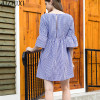 AIZHIXI Casual Plaid Dolls Dress 2017 Summer Women Sexy Backless V-neck Dress Ruffles Flare Sleeve Ladies Dresses