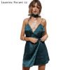 2017 Sexy Summer Women Dress Satin Slip Deep V Neck Spaghetti Strap Party Short Dresses Solid Ladies Mini Dress Vestidoes C099