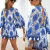 2017 Sexy ruffle floral print jumpsuit romper Women  neck backless overalls Causal hollow out summer beach playsuit 2017 Sexy ruffle floral print jumpsuit romper Women  neck backless overalls Causal hollow out summer beach playsuit
