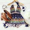 2017 Sexy Rompers Womens Summer Jumpsuit High Waist Gorgeous Multi Straps Print Backless Playsuit Shorts Jumpsuits Plus Size