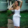 2017 Sexy Red Black White Khaki Pink Yellow Green Women Party Dress Ruffles Knee Length Vestidos Two Piece Set Bandage Dresses