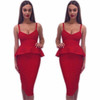 2017 Sexy Red Black White Khaki Pink Yellow Green Women Party Dress Ruffles Knee Length Vestidos Two Piece Set Bandage Dresses