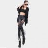 2017 Sexy Punk Black Lace Up Faux Leather Gothic Pant High Waist See Through Mesh Legging Pants Women Trousers Clubwear