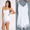 2017 sexy deep v neck button short bodysuit Women Strap Sleeveless Lace Chiffon Party Jumpsuit Rompers Playsuit ladies jumpsuit
