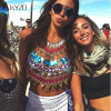 AKYZO Women Colorful Acrylic Crystal Festival Tank Tops Beach Sparkly Crazy Gem Sequins O Neck Nightclub Party Camis Crop Top
