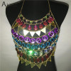 AKYZO Women Colorful Acrylic Crystal Festival Tank Tops Beach Sparkly Crazy Gem Sequins O Neck Nightclub Party Camis Crop Top