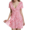 LASPERAL Ruffle Floral Print Summer Dress Beach Irregularities Sexy Dress Women Deep V Neck Short Sleeve Wrap Chiffon Dress