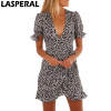 LASPERAL Polka Dot Print Summer Dress Beach Irregularities Sexy Dress Women Deep V Neck Short Sleeve Slim Chiffon Dress Vestidos LASPERAL Polka Dot Print Summer Dress Beach Irregularities Sexy Dress Women Deep V Neck Short Sleeve Slim Chiffon Dress Vestidos