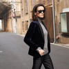 2017 spring  Fashion Women Midnight Navy Slim Velvet Blazer Jacket single Breasted silk shawl collar  High Grade OL Clothing