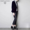 2017 spring  Fashion Women Midnight Navy Slim Velvet Blazer Jacket single Breasted silk shawl collar  High Grade OL Clothing