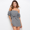 2017 Slash Neck Casual Plaid Dress With Bow
