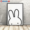 AFFLATUS Black White Nordic Miffy Rabbit Wall Pictures Canvas Painting Art Printed Poster Watercolor Painting Kids Room Decor