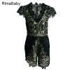 RlmaBaby Clubwear Party Fringe Lace White Rompers Women Jumpsuit V Neck Hollow Out Femme Overalls Playsuit Short Jumpsuit