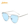 2017 Cat Eye vintage Brand designer rose gold mirror Sunglasses For Women Metal Reflective flat lens Sun Glasses Female oculos