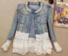 New 2016 Lady Vintage Jeans Jacket Lace Jacket Spring Jackets Women Outerwear Slim Lace Patchwork Long-sleeve Denim Jacket
