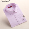 Dioufond Striped Cat Embroidery Blouse Shirt Women Long Sleeve Tops 2017 Casual Pocket Button Down Blouses Embroidered Plus Size