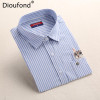 Dioufond Striped Cat Embroidery Blouse Shirt Women Long Sleeve Tops 2017 Casual Pocket Button Down Blouses Embroidered Plus Size
