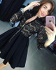 2017 Spring AutumnWomens Dresses Zipper V-Neck 3/4 Sleeve Sexy Lace Pleated Dress Female Party Mini A-Line Vestidos Plus size
