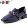 FEDONAS Spring Autumn Women Solid Classic Pumps Metal Decoration Square Toe Med Heels Single Shoes Genuine Leather Shoes Woman