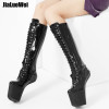 jialuowei 8 inch High heel Slugged Bottom Hoof boots with no-heel Heelless platform sexy knee high boots Plus size 36-46