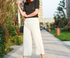 OtherLinks Pleated White Pants Women Pleated Wide Leg Pants Female Chiffon Casual Pants Women Summer Trousers High Waist Culotte