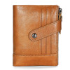 Mens Fashion Genuine Leather Rfid Multi Card Slots Double Zippers Short Wallet