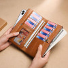 Men's Genuine Leather RFID Multi Card Slots Double Zippers Long Wallet