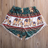Feitong Summer Women High Waist Shorts 2017 Fashion Boho Elastic Waist Tassels Elephant Print Beach Casual Mini Shorts Feminino