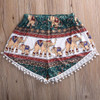 Feitong Summer Women High Waist Shorts 2017 Fashion Boho Elastic Waist Tassels Elephant Print Beach Casual Mini Shorts Feminino