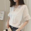 Fashion Blusas 2017 Summer Sexy Women Blouses Lace Hollow Out Shirts White Pink Casual Tops Blouse Plus Size 006
