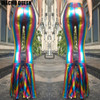 Holographic Boho Dance Leggings Mermaid Costumes Clothing Women Flare Bell Bottom Pants Leggings Rave Festival Clothes Outfits