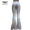 Holographic Boho Dance Leggings Mermaid Costumes Clothing Women Flare Bell Bottom Pants Leggings Rave Festival Clothes Outfits