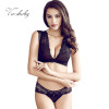 Hollow transparent lace sexy underwear vest no rims bra sets Deep V