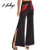 Hodoyi Floral Embroidery Black Pants Women Leg Split High Waist Palazzo Pants Ladies Vintage Casual Slim Pant Female Hodoyi Floral Embroidery Black Pants Women Leg Split High Waist Palazzo Pants Ladies Vintage Casual Slim Pant Female