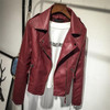 HLMFS2017 New Fashion spring Autumn Winter Women fashion red black Leather Jackets Pu Zippers  Motorcycle Jacket Coat outerwear