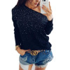hirigin Women Loose Long Sleeve Sweater Cardigan Knitted One off shoulder blingbling diamond Sweater Outwear Knitwear