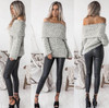 HIRIGIN 2017 Autumn Women Off Shoulder Sweater Female Casual Long Sleeve Knitted Sweater Outwear Solid Sweater Top for Women