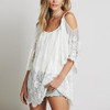Hippie Women Beach Dress Sexy Strap Sheer Floral Lace Embroidered Crochet Summer Dresses Boho White Dress Vestidos