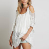 Hippie Women Beach Dress Sexy Strap Sheer Floral Lace Embroidered Crochet Summer Dresses Boho White Dress Vestidos