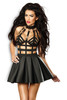 2017 Newest Black White Faux Leather Bondage Mini Dress Sexy Hollow Out PU Leather Dress Clubwear Pole Dance Costume