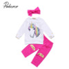 2017 Newborn Baby Unicorn Clothes Long Sleeve Gold Heart Pullover Tops +Rose Red Pant Legging Headband 3PCS Outfit Kids Clothing