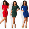 2017 New Womens Summer Dresses Bodycon Elegant OL Style O-Neck Half Sleeve Sheath Package hips Dress Blue Red Female Dress