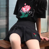 2017 New Women Summer Skirts Rose Embroidery Pleated Skirt High Waist Harajuku Black Skirts SK011
