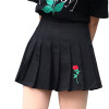2017 New Women Summer Skirts Rose Embroidery Pleated Skirt High Waist Harajuku Black Skirts SK011