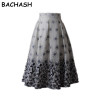 BACHASH Women Fashion Casual Printed Pleated Midi Skirt 2017 New Streetwear Ladies White Skater Skirts Saia Femininas For Autumn
