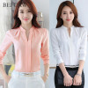 BEFORW Women Chiffon Blouses Summer Fashion White Pink Womens Clothing Tops Shirt Sexy V Neck Business Office Women Blouses
