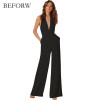 BEFORW 2018 New Casual Wedding Jumpsuit Sexy Sleeveless Halter Elegant Jumpsuit Ladies Coverall Deep V Sexy Halter Jumpsuit