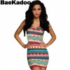 BAEKADOO Women Popular Back Hollow Summer Mini Party Club Dress Vintage Printed Vestidos