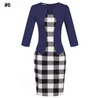 Gift Sashes Womens Elegant Belted Tartan Wear to Work Business Dress Lady Autumn Long Sleeve Plaid Office Pencil Dress Plus Size